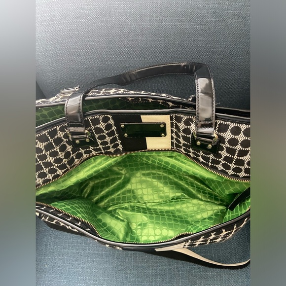 Kate Spade Noel Print Duffel Weekender Travel/Carry-On Bag Black & Cream w Green - Picture 4 of 16